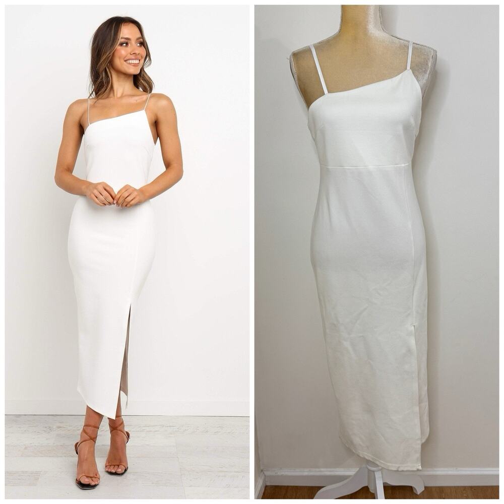 NWT Petal + Pup Zahra Sheath Midi Dress Size 6 White Stretch Sleeveless